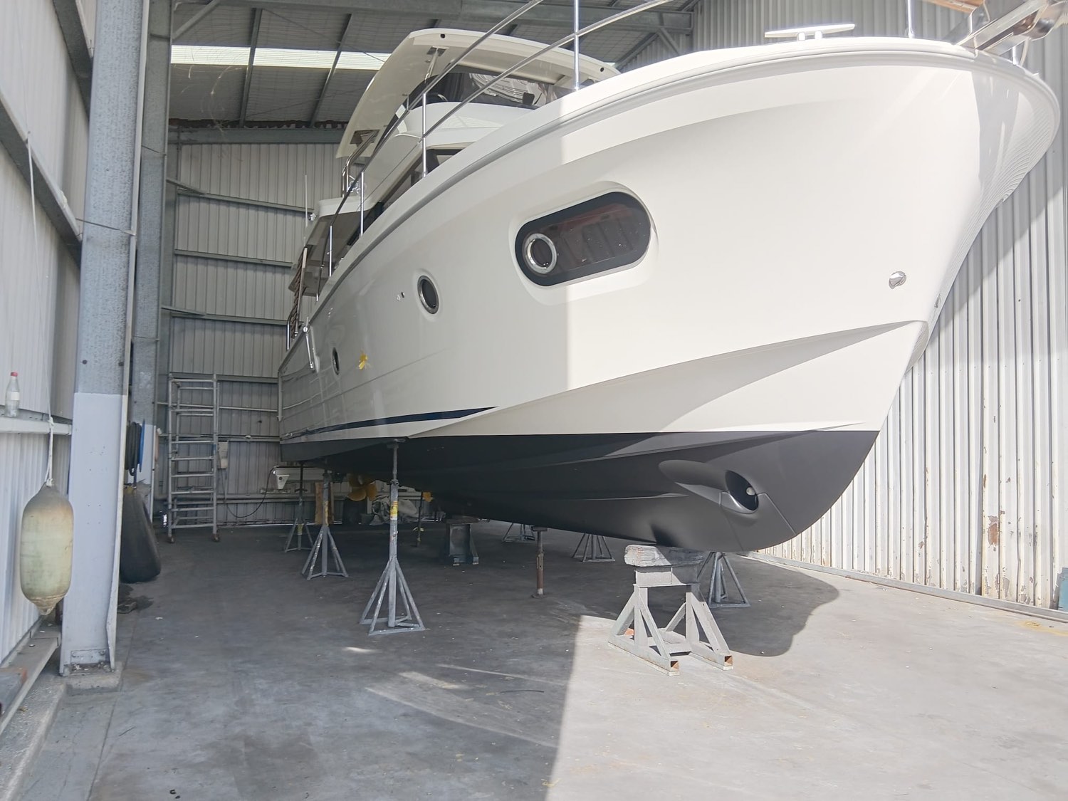 Teak swim platform and transom detailed on a Swift Trawler