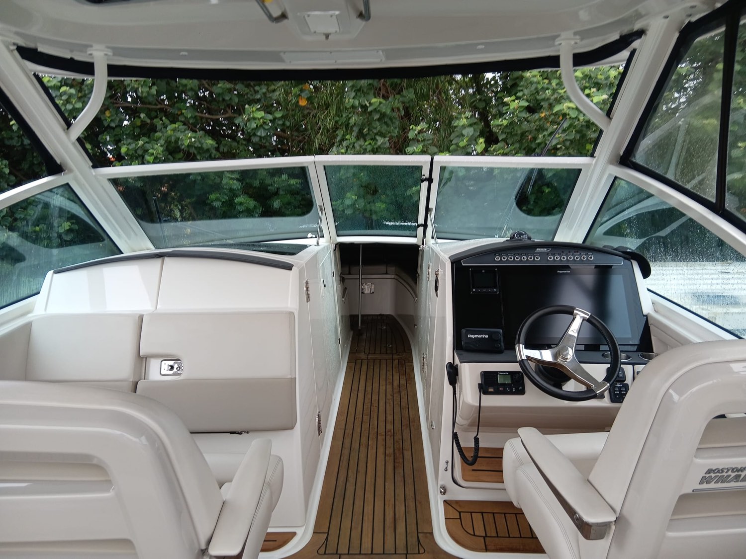 Boston Whaler helm and cockpit after a full interior detail